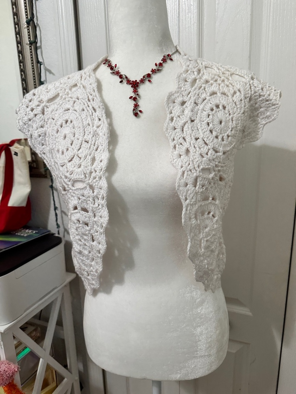 Indigo Rein White Crochet Lace Bolero (S)